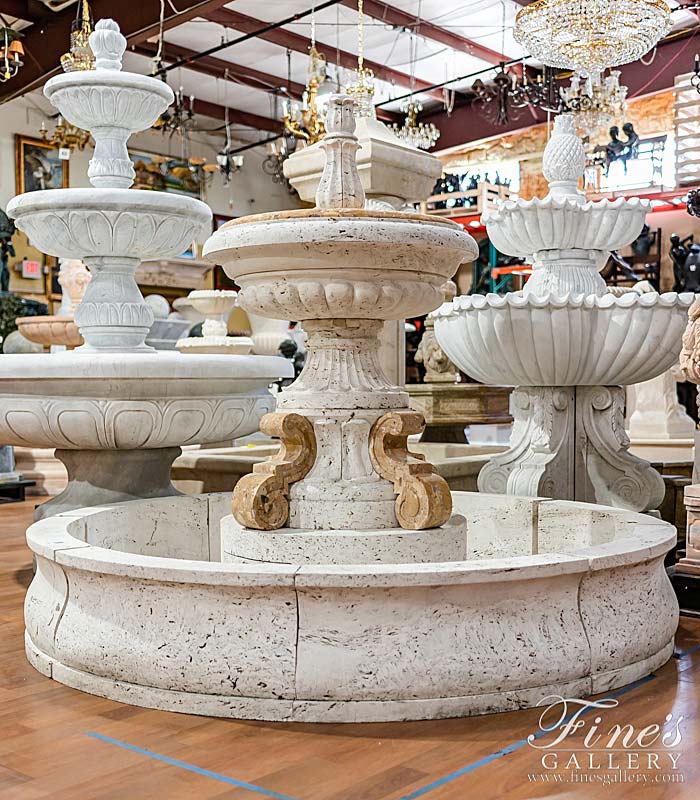 Italian Ivory Travertine Old World Fountain