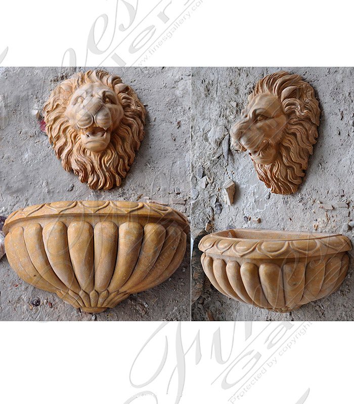 Search Result For Marble Fountains  - Travertine Lion Wall Fountain - MF-491