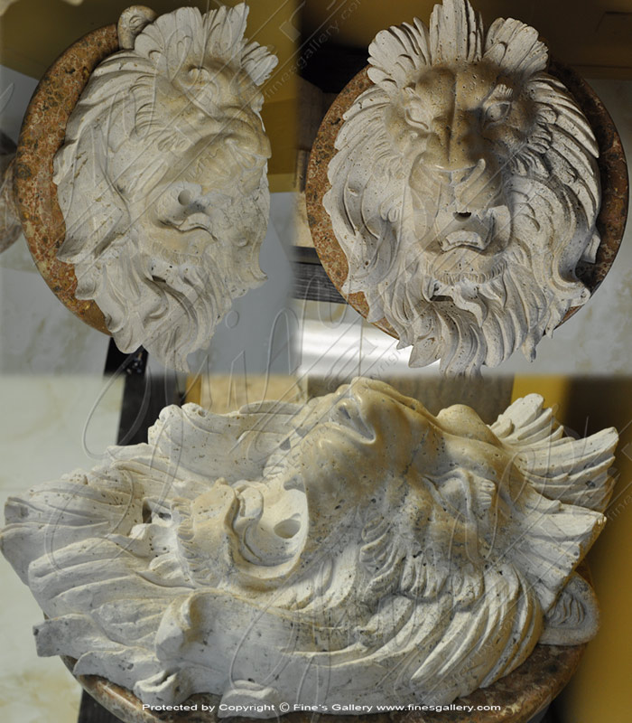 Marble Fountains  - White Carrara Lion Wall Founta - MF-852