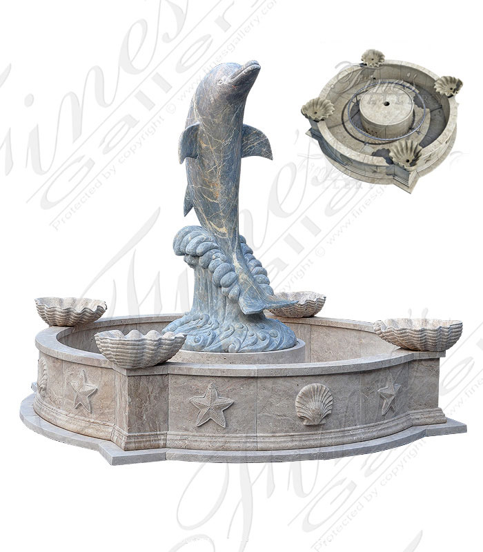 Exotic Breccia Antique Marble Dolphin Fountain
