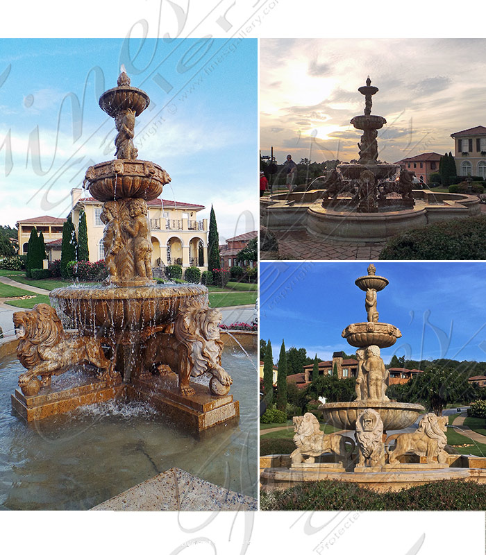 Marble Fountains  - Monumental Granite Ladies And Lions Fountain - MF-1339