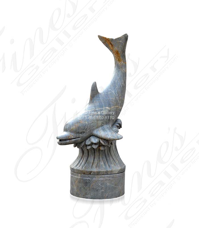 Marble Fountains  - Exotic Breccia Antique Marble Dolphin Fountain - MF-1532