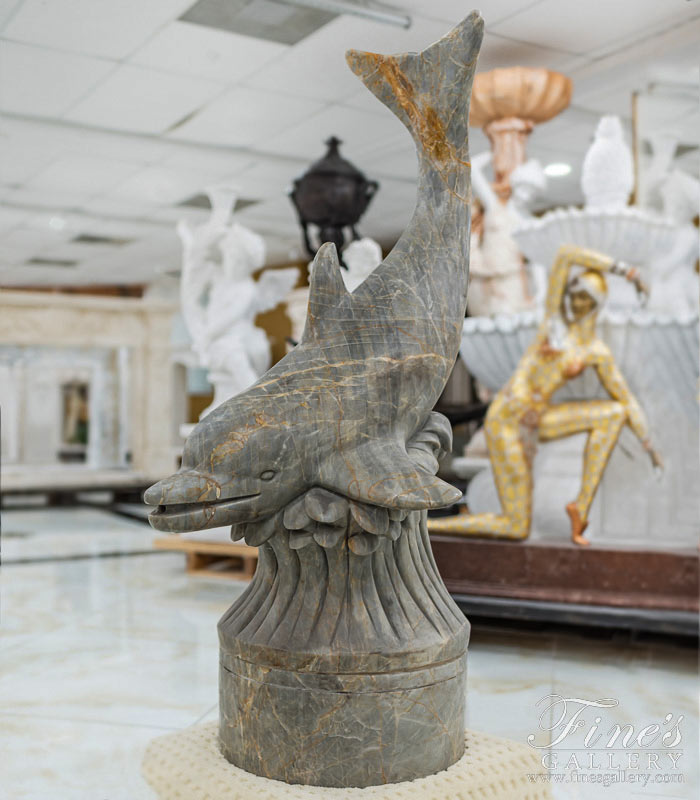Marble Fountains  - Exotic Breccia Antique Marble Dolphin Fountain - MF-1532