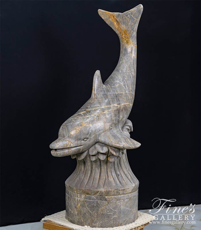 Search Result For Marble Fountains  - Exotic Breccia Antique Marble Dolphin Fountain - MF-1532