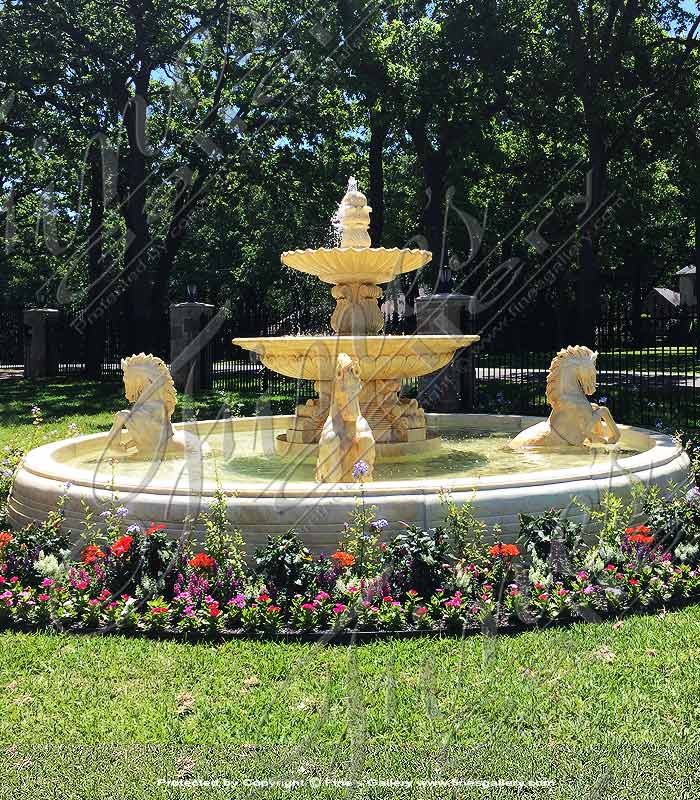 Marble Fountains  - Antiqued Four Horse Marble Fountain - MF-1628