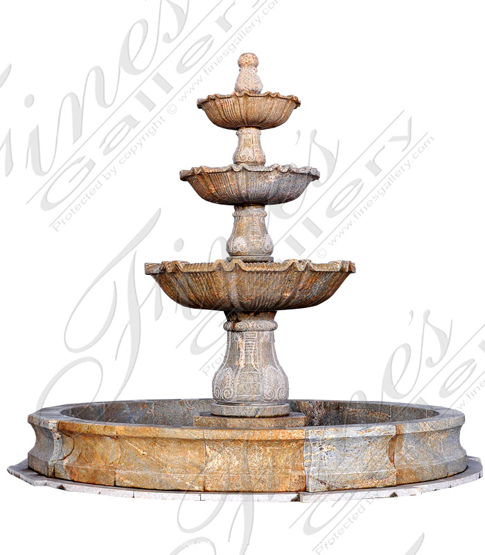 Marble Fountains  - 10 Ft Diameter Three Tiered Granite Fountain - MF-1450