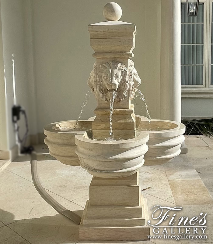 Marble Fountains  - Majestic Lions Cream Marble Garden Fountain - MF-1727