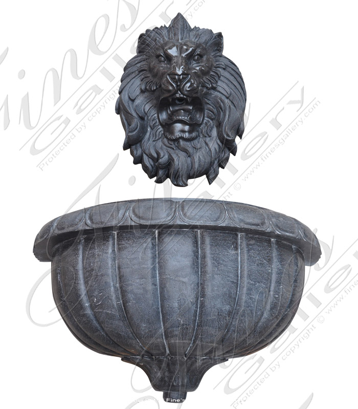 Marble Fountains  - Rare Black Marble Lion Head Wall Fountain - MF-1743