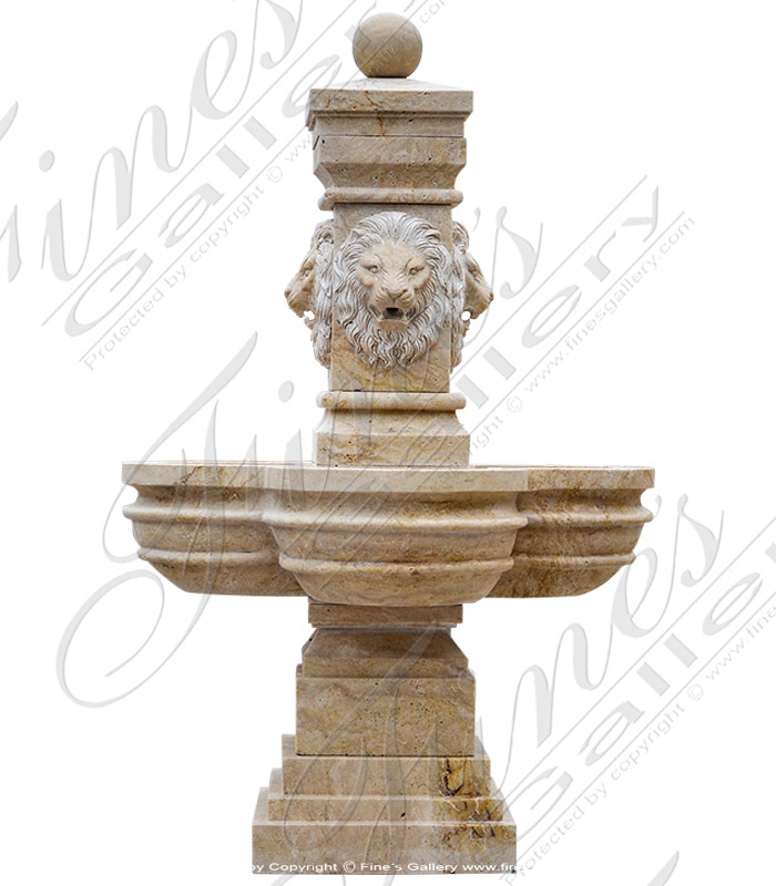 Italian Villa Lion Heads Marble Fountain