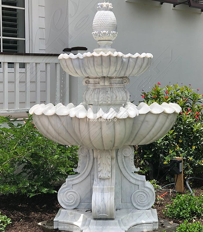 Marble Fountains  -  Luxurious Two Tiered White Marble Fountain - MF-1784