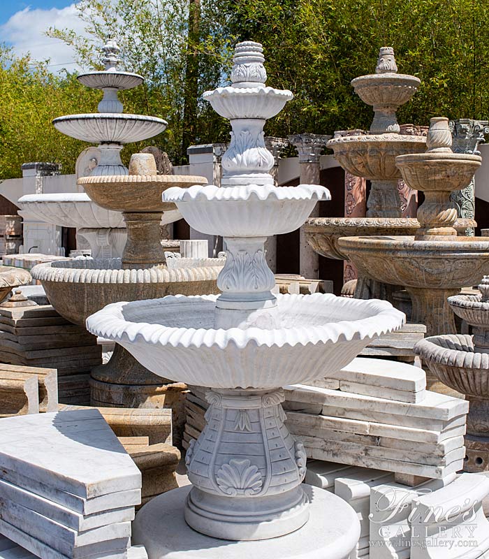 Marble Fountains  - Three Tiered Fountain In Statuary White Marble - MF-1788