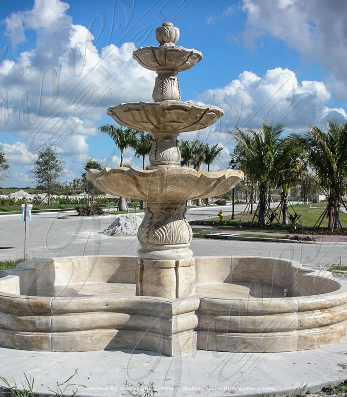 Marble Fountains  - Large Mediterranean Travertine Fountain In Florida Gated Community  - MF-1813