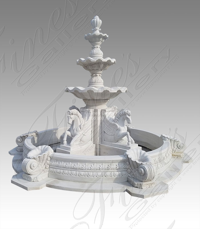 Marble Fountains  - Four Pegasus Tiered Marble Fountain - MF-1859