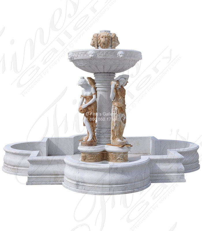 Marble Fountains  - Four Seasons Ladies And Lions Marble Fountain - MF-1872