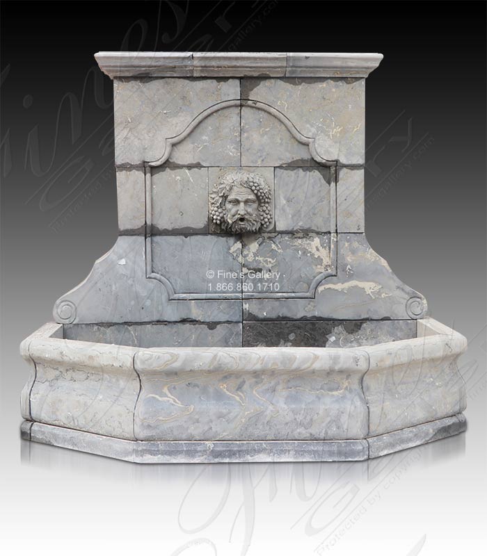 Marble Fountains  - Antique Gray Bacchus Marble Wall Fountain - MF-1893