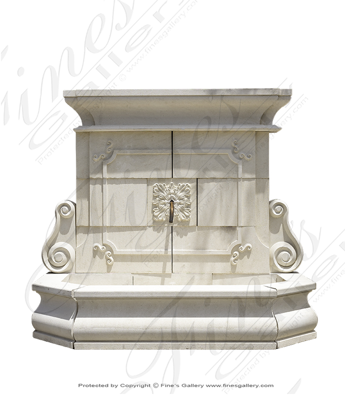 Marble Fountains  - French Limestone Shell Motif Wall Fountain - MF-1908