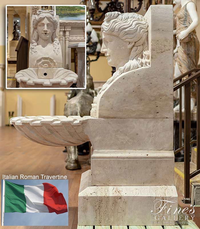 Marble Fountains  - Roman Lady Wall Fountain In Italian Travertine - MF-1954