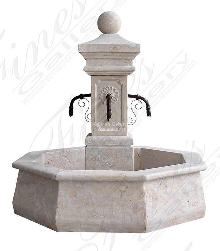 Old World Travertine and Bronze Fountain Feature