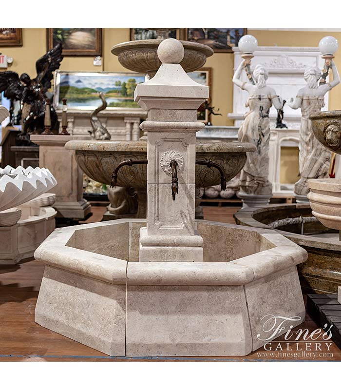 Marble Fountains  - Old World Travertine And Bronze Fountain Feature - MF-1985