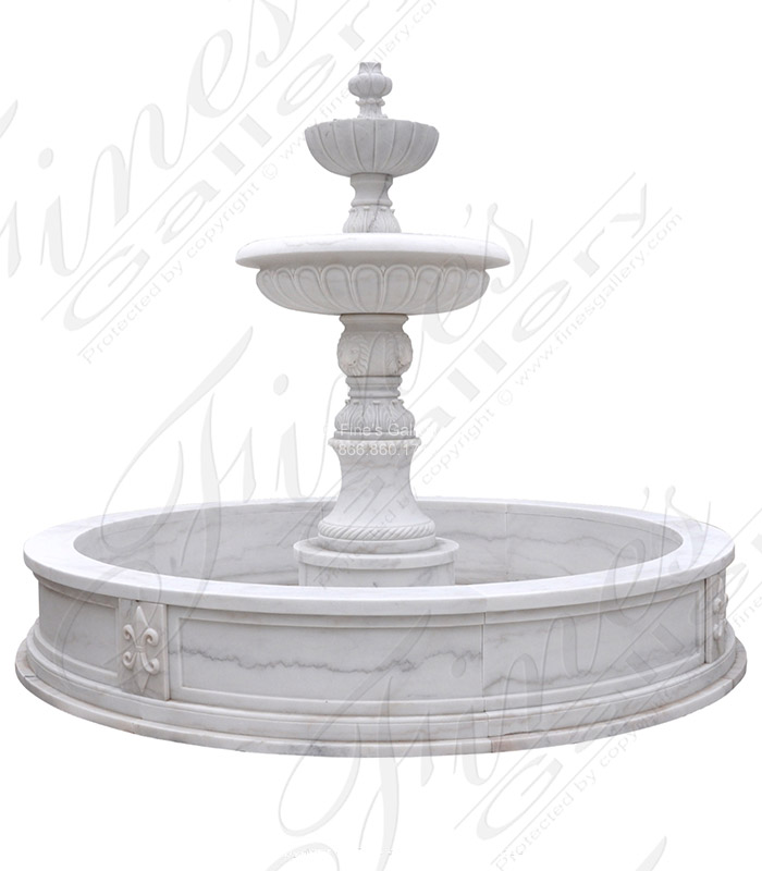 Tiered White Marble Fountain with Fleur Des Lis Motif