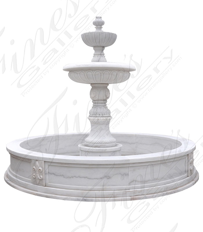 Marble Fountains  - Tiered White Marble Fountain With Fleur Des Lis Motif - MF-1987