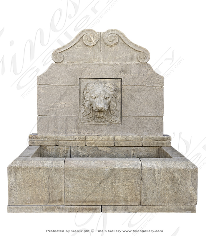 Marble Fountains  - Aged Granite Wall Fountain With Lion Head Motif - MF-1989