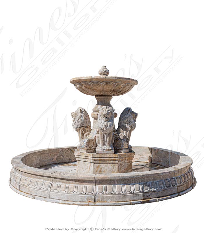 Marble Fountains  - Solid Antique Gold Granite Lion Themed Fountain Feature - MF-1993