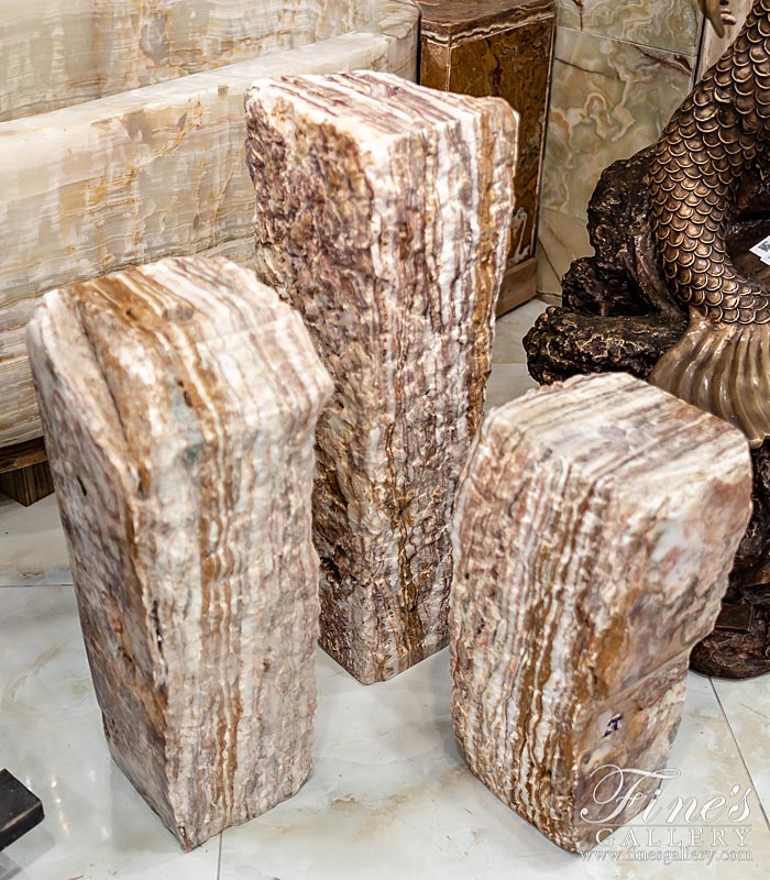 Marble Fountains  - Triple Pillar Stone Fountain In Rare Natural Stone - MF-2019