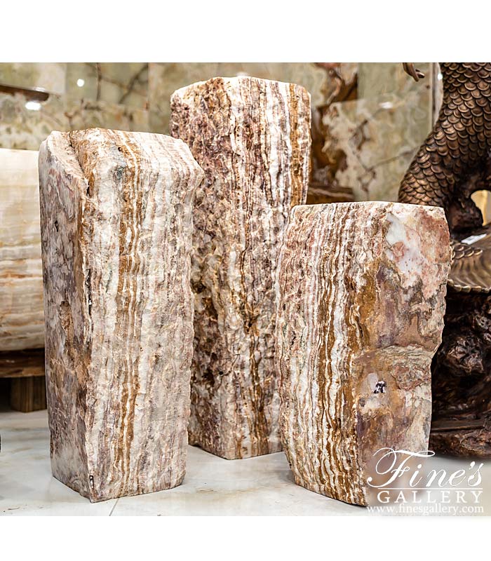 Marble Fountains  - Triple Pillar Stone Fountain In Rare Natural Stone - MF-2019