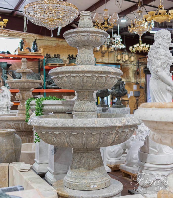 Marble Fountains  - Stunning 3 Tiered Antique Griggio Granite Fountain  - MF-2020