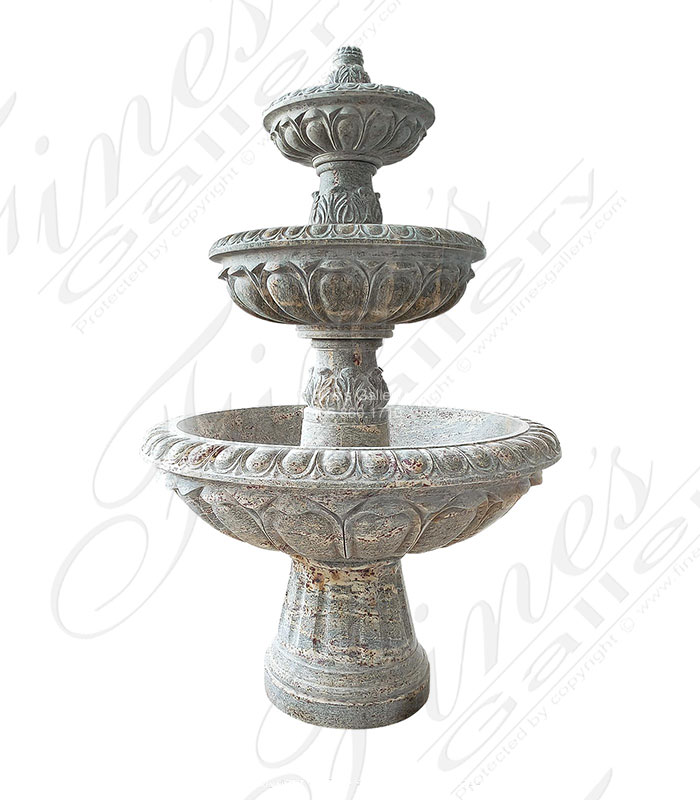 Marble Fountains  - Stunning 3 Tiered Antique Griggio Granite Fountain  - MF-2020