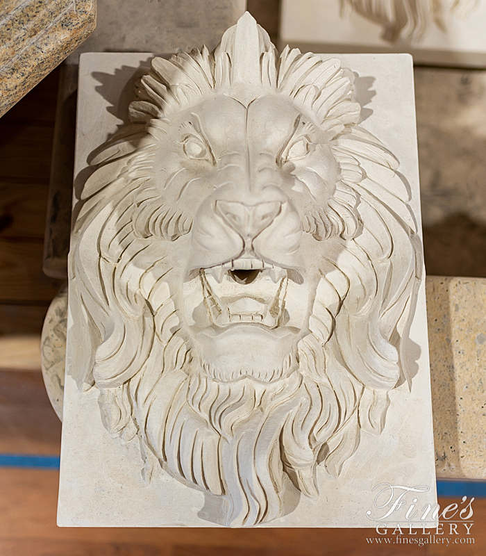 Marble Fountains  - French Limestone Lion Head Wall Mount Fountain Feature - MF-2022