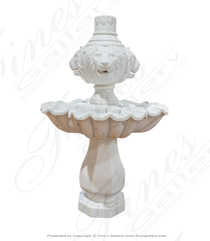 Marble Fountains  - Lion Head Themed Fountain In A White Marble - MF-2051