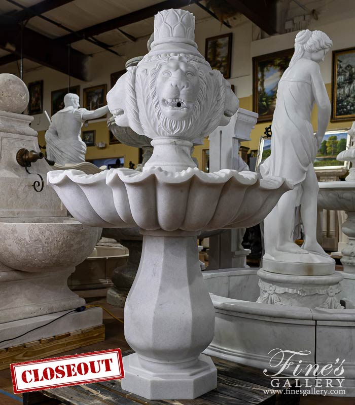 Marble Fountains  - Lion Head Themed Fountain In A White Marble - MF-2051