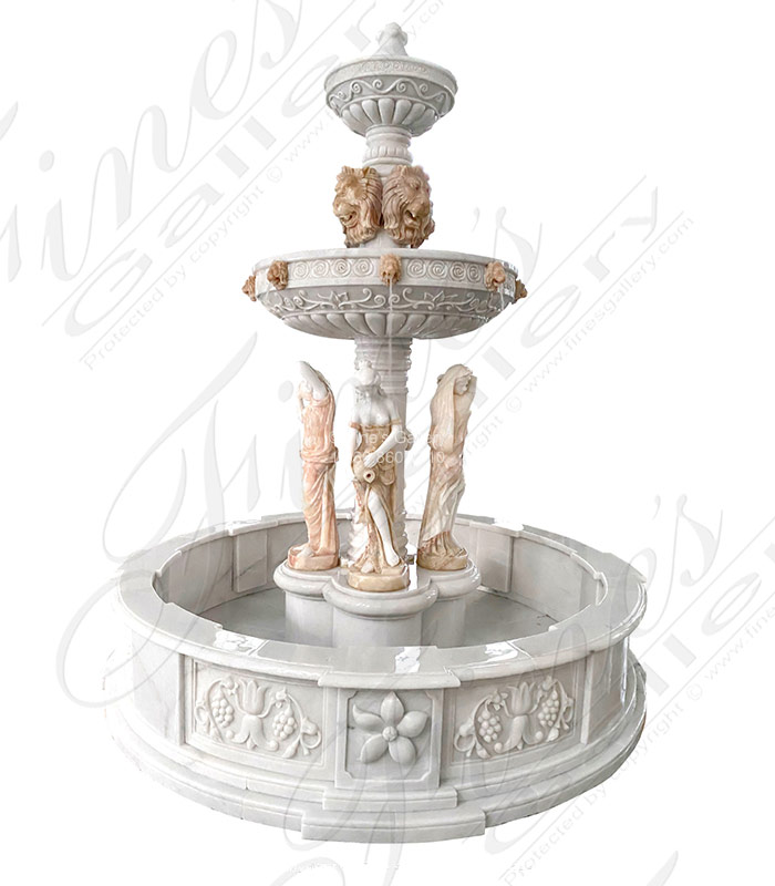 Multicolored Marble and Onyx Greco Roman Fountain