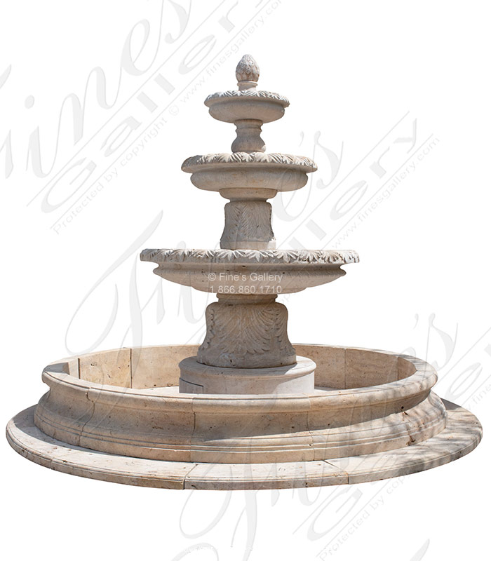 Three Tiered Accanthus Leaf Style Light Travertine Fountain