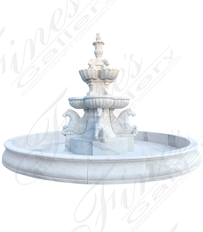 Marble Fountains  - Museum Quality White Marble Pegasus Fountain - MF-2073