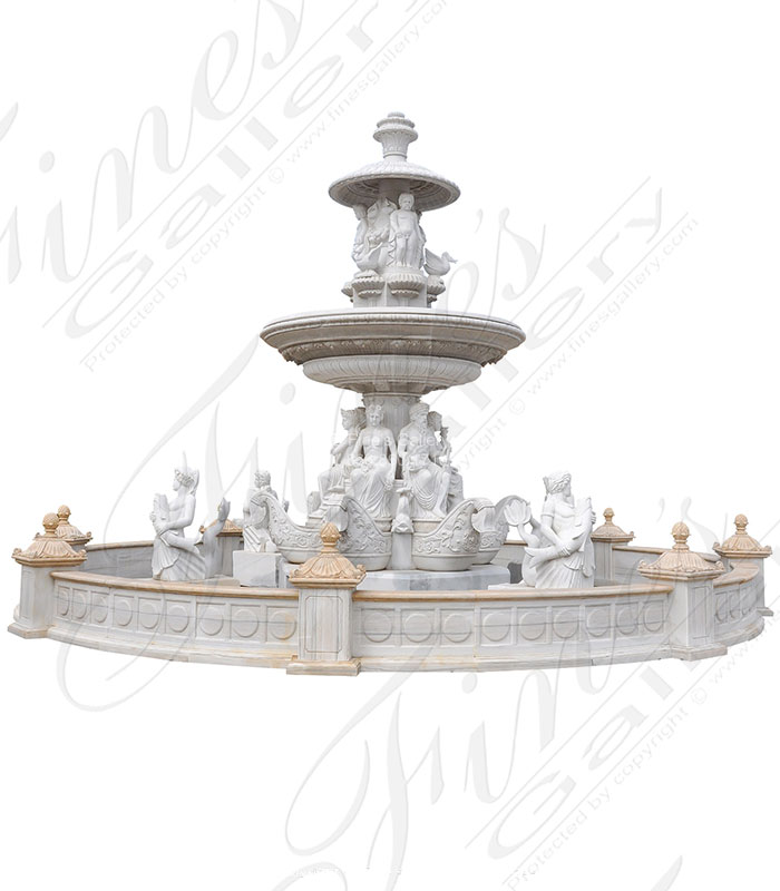 Marble Fountains  - Highly Ornate Grand Hand Carved Marble Fountain - MF-2086