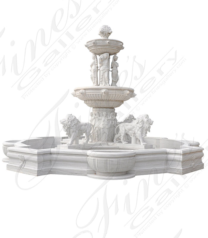 Marble Fountains  - Roman Lions Den Fountain In Natural White Marble - MF-2089