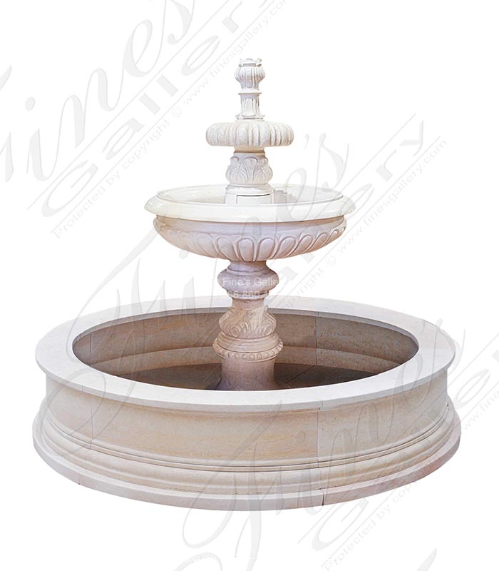 Marble Fountains  - 72 Inch Round Cream Marble Tiered Fountain - MF-2100