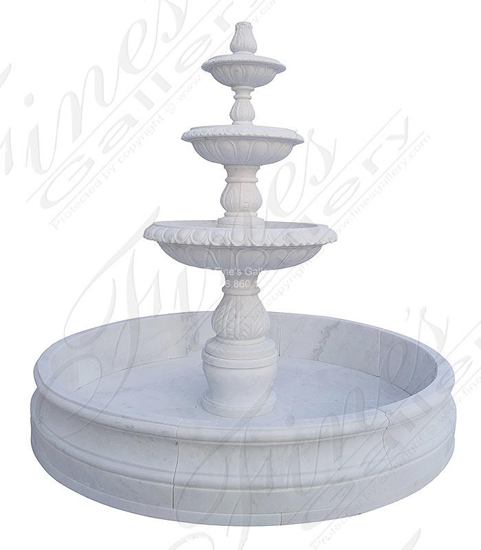 Three Tiered White Marble Fountain with Egg and Dart Edge Details