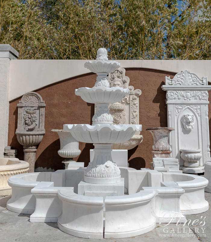 Marble Fountains  - Three Tiered Lotus Shaped Fountain W/Accanthus Carvings - MF-2112
