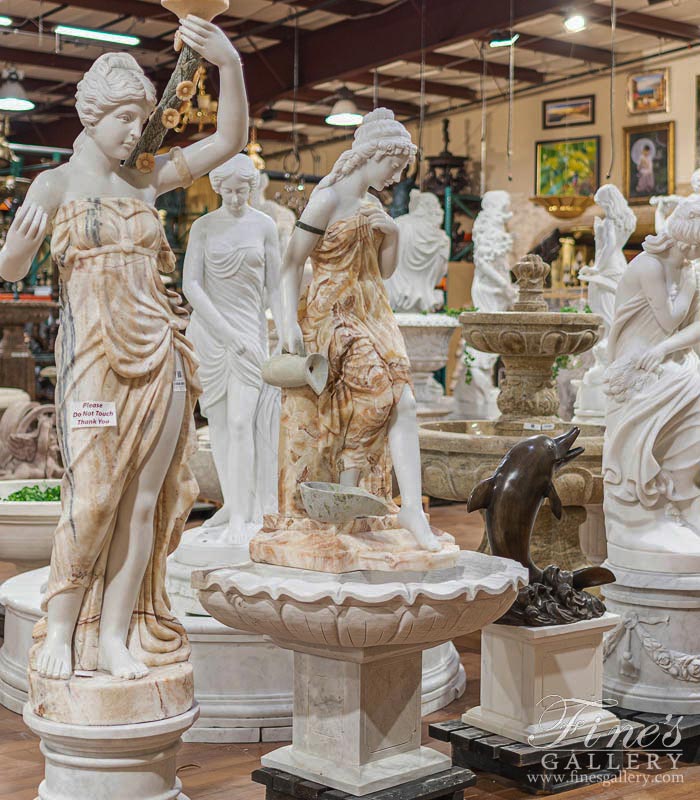 Marble Fountains  - Victorian Lady Marble Fountain In Statuary White Marble And Onyx - MF-2116