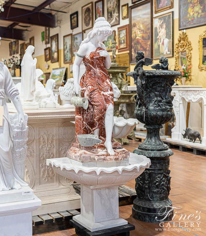 Marble Fountains  - Victorian Lady Marble Fountain In Rojo Marble - MF-2117