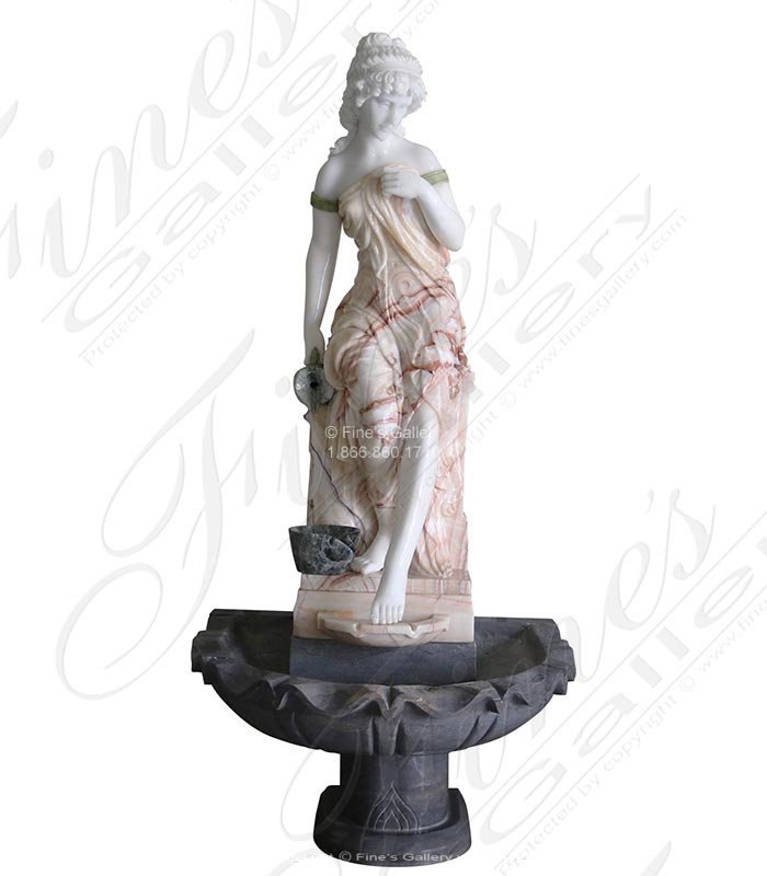 Victorian Marble Lady Fountain in Onyx and Marble
