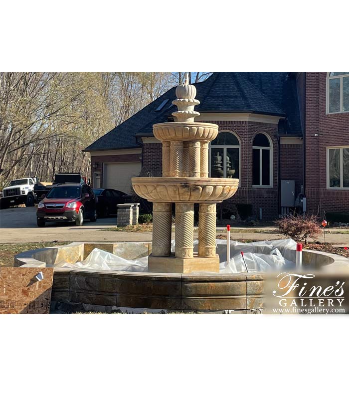 Marble Fountains  - Grand Granite Fountain With Quatrefoil Pool Surround - MF-2132