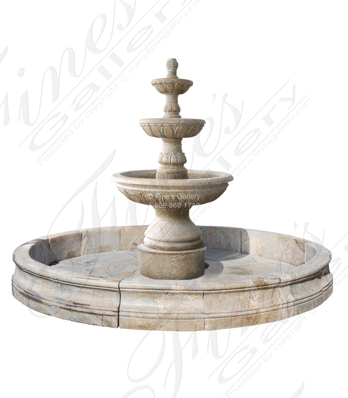 Marble Fountains  - Three Tiered Granite Fountain With Pool Surround - MF-2133