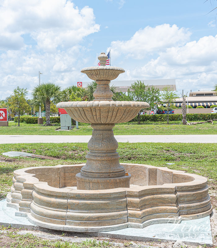 Marble Fountains  - Tiered Fountain In Solid Antique Gold Granite - MF-2140