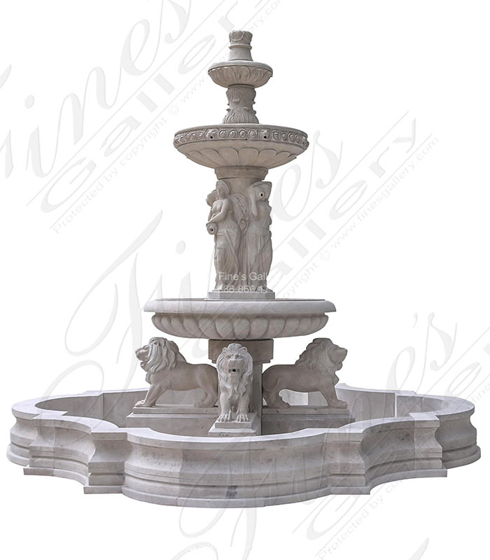 Marble Fountains  - Ladies And Lions Fountain In Light Travertine - MF-2151