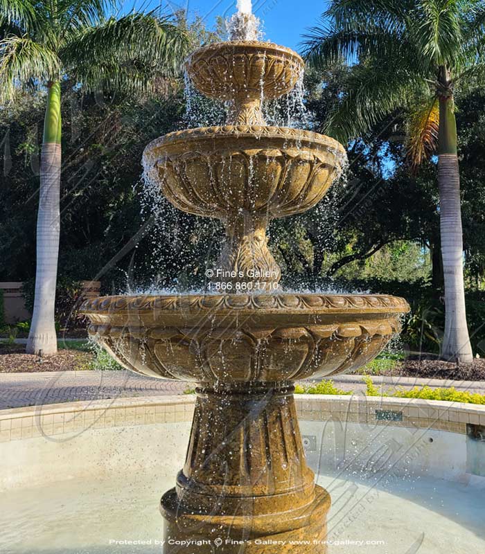 Marble Fountains  - Majestic Three Tiered Fountain In Antique Gold Granite - MF-2153